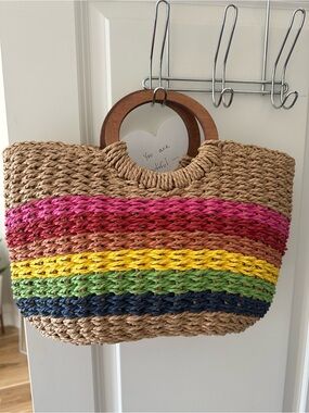 Straw Rainbow Stripe Tote Bag - Multicolor